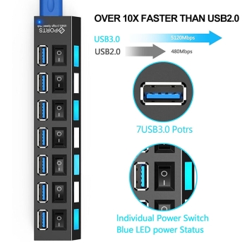 Usb 7-Port Hub 3.0 Mit Hub-Schaltern Und Usb 7-Port Hub 3.0